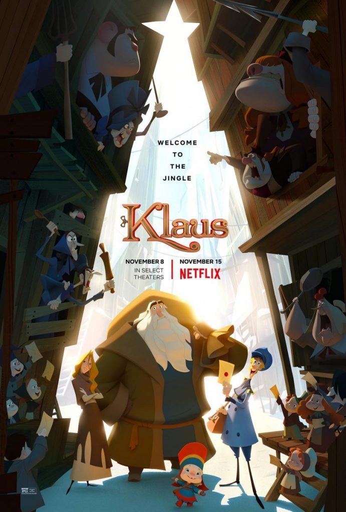 Puede verse el cartel de la Película Klaus. Una de nuestras selecciones en esta Recopilación de películas navideñas.