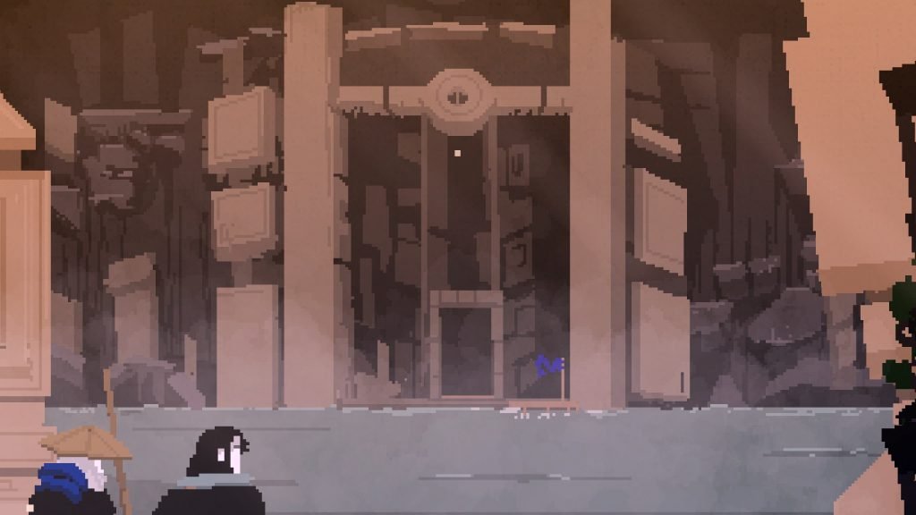 Faraday y el barquero se aproximan a la Puerta de las sombras en nuestra review de Olija