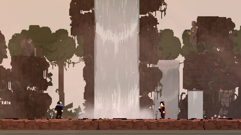 Faraday y Lady Olija junto a una bucólica cascada