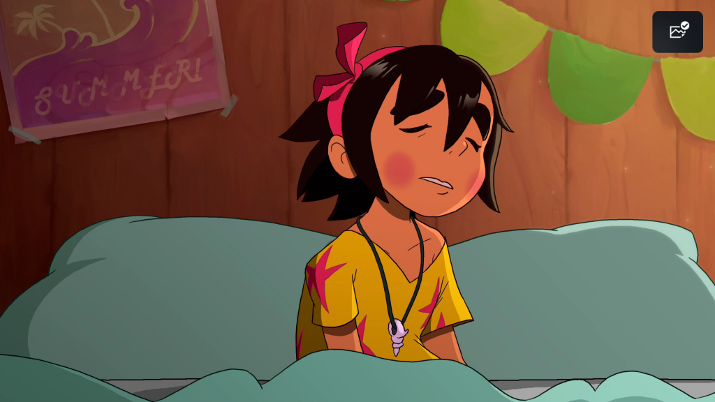 Koa despertándose como buenamente puede para leer nuestra Review Summer in Mara