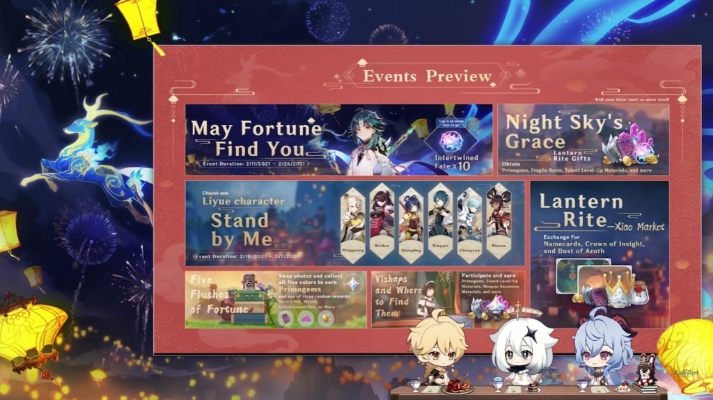 El calendario con todos los eventos disponibles en Genshin Impact: El festival de las linternas