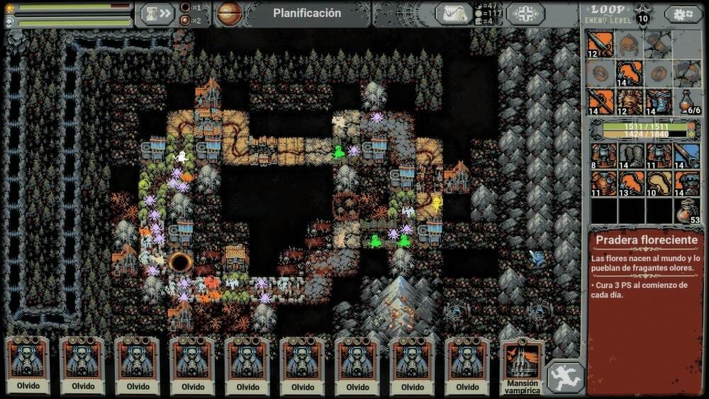 Aquí un mapita y tal. Mientras jugábamos para hacer la review de Loop Hero