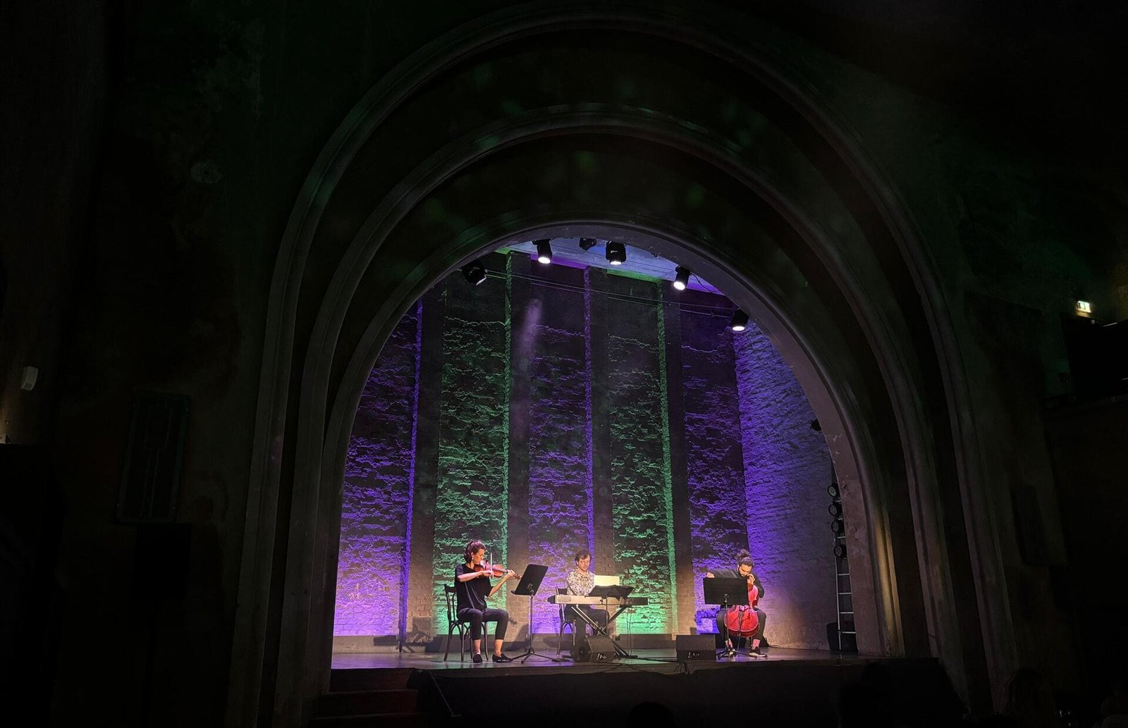 Los tres artistas durante el homenaje Ludovico Einaudi. Fotografía de Anne Gordon